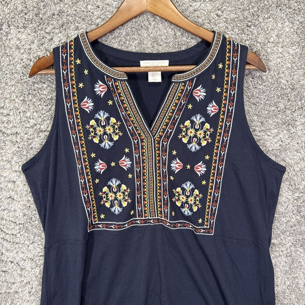 Christian Siriano Embroidered Sleeveless Blouse Top Navy Blue XL Boho Floral - Picture 2 of 10